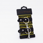 Черно-желтые кожаные наручники с жёлтой строчкой - Crazy Handmade - купить с доставкой в Реутове