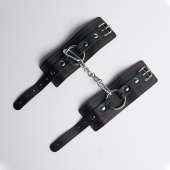 Черные кожаные наручники с красной строчкой - Crazy Handmade - купить с доставкой в Реутове