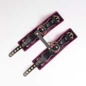 Черные кожаные оковы с розовой строчкой - Crazy Handmade - купить с доставкой в Реутове