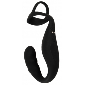 Черное эрекционное кольцо со стимуляцией промежности и анальной пробкой Cock Ring with RC Prostate Plug - Orion - в Реутове купить с доставкой