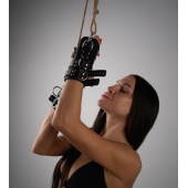 Черные высокие кожаные наручники для подвешивания - Crazy Handmade - купить с доставкой в Реутове