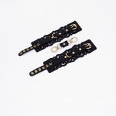 Черные кожаные наручники с узорами и золотистой фурнитурой - Crazy Handmade - купить с доставкой в Реутове