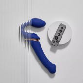 Синий безремневой страпон Multi Orgasm Bendable Strap-On size XL с клиторальной стимуляцией - Strap-on-me - купить с доставкой в Реутове