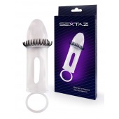 Закрытая насадка на пенис с подхватом мошонки и стимулирующими «ресничками» - Sextaz - в Реутове купить с доставкой