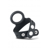 Черное эрекционное кольцо с подхватом мошонки на кнопках VS6 - Blush Novelties - в Реутове купить с доставкой