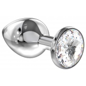 Большая серебристая анальная пробка Diamond Clear Sparkle Large с прозрачным кристаллом - 8 см. - Lola Games - купить с доставкой в Реутове