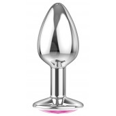 Малая серебристая анальная пробка Diamond Pink Sparkle Small с розовым кристаллом - 7 см. - Lola Games - купить с доставкой в Реутове