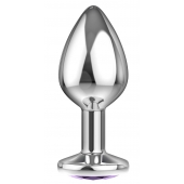 Большая серебристая анальная пробка Diamond Purple Sparkle Large с фиолетовым кристаллом - 8 см. - Lola Games - купить с доставкой в Реутове