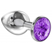 Большая серебристая анальная пробка Diamond Purple Sparkle Large с фиолетовым кристаллом - 8 см. - Lola Games - купить с доставкой в Реутове