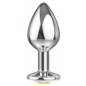 Большая серебристая анальная пробка Diamond Yellow Sparkle Large с жёлтым кристаллом - 8 см. - Lola Games - купить с доставкой в Реутове
