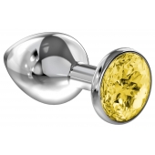 Большая серебристая анальная пробка Diamond Yellow Sparkle Large с жёлтым кристаллом - 8 см. - Lola Games - купить с доставкой в Реутове