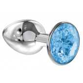 Малая серебристая анальная пробка Diamond Light blue Sparkle Small с голубым кристаллом - 7 см. - Lola Games - купить с доставкой в Реутове