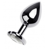 Серебристая анальная пробка с прозрачным кристаллом-сердцем - 8 см. - ToyFa - купить с доставкой в Реутове