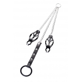 Черно-серебристые зажимы для сосков с кольцом для пениса TOYFA Metal - ToyFa - купить с доставкой в Реутове