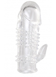 Прозрачная гелевая насадка с шипами и клиторальным отростком - 13 см. - Toyfa Basic - в Реутове купить с доставкой