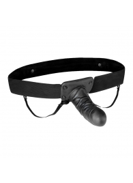 Чёрный полый страпон с вибрацией Unisex Vibrating Hollow Strap-On - 14 см. - Lux Fetish - купить с доставкой в Реутове