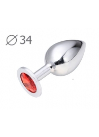 Коническая серебристая анальная втулка с красным кристаллом - 8,2 см. - Anal Jewelry Plug - купить с доставкой в Реутове