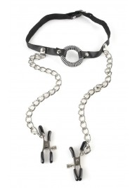 Кляп, соединенный цепочкой с клипсами для сосков - Pipedream - купить с доставкой в Реутове