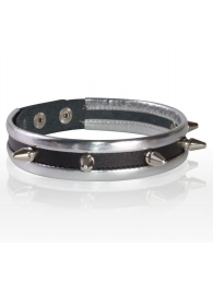 Серебристо-черный узкий ошейник с шипами - Sitabella - купить с доставкой в Реутове