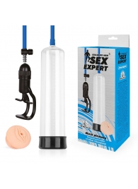 Прозрачная вакуумная помпа Sex Expert с насадкой-вагиной - Sex Expert - в Реутове купить с доставкой