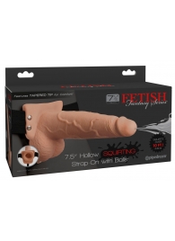 Телесный полый страпон с имитацией эякуляции 7.5  Hollow Squirting Strap-On with Balls Flesh - 21,6 см. - Pipedream - купить с доставкой в Реутове