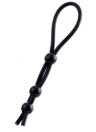 Черное лассо на пенис с тремя бусинами - A-toys - в Реутове купить с доставкой