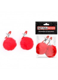 Зажимы для сосков с красным пушком - Notabu - купить с доставкой в Реутове