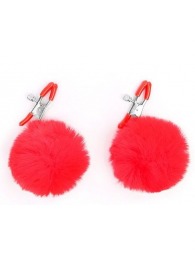 Зажимы для сосков с красным пушком - Notabu - купить с доставкой в Реутове