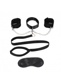 Чёрный ошейник с наручниками и поводком Collar Cuffs   Leash Set - Lux Fetish - купить с доставкой в Реутове