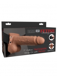 Кофейный перезаряжаемый вибрострапон 7  Hollow Rechargeable Strap-on with Balls - 20,3 см. - Pipedream - купить с доставкой в Реутове