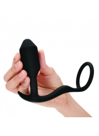 Черное эрекционное кольцо с анальным плагом Snug   Tug - b-Vibe - в Реутове купить с доставкой