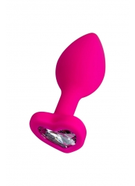 Розовая анальная втулка Diamond Heart с прозрачным кристаллом - 7 см. - ToyFa - купить с доставкой в Реутове