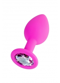 Розовая анальная втулка Brilliant с прозрачным кристаллом - 7 см. - ToyFa - купить с доставкой в Реутове