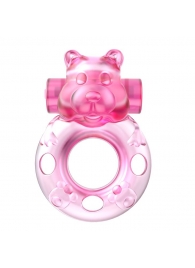 Розовое эрекционное виброкольцо на пенис Pink Bear - Baile - в Реутове купить с доставкой