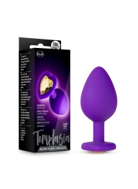 Фиолетовая анальная пробка Bling Plug Medium с золотистым стразом - 8,3 см. - Blush Novelties - купить с доставкой в Реутове