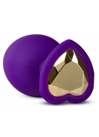 Фиолетовая анальная пробка Bling Plug Large с золотистым стразом - 9,5 см. - Blush Novelties - купить с доставкой в Реутове