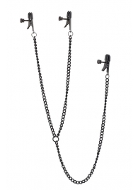 Черные зажимы на соски и клитор на цепочке DELUXE NIPPLE   CLIT CLAMPS - Dream Toys - купить с доставкой в Реутове