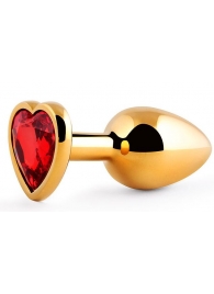 Золотистая анальная пробка с красным стразом-сердечком - 8 см. - Anal Jewelry Plug - купить с доставкой в Реутове