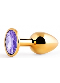 Золотистая анальная пробка с фиолетовым стразом - 7,2 см. - Anal Jewelry Plug - купить с доставкой в Реутове