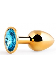 Золотистая анальная пробка с голубым стразом - 7,2 см. - Anal Jewelry Plug - купить с доставкой в Реутове