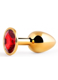 Золотистая анальная пробка с красным стразом - 7,2 см. - Anal Jewelry Plug - купить с доставкой в Реутове
