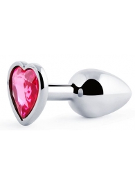 Серебристая анальная пробка с розовым кристаллом-сердечком - 7 см. - Anal Jewelry Plug - купить с доставкой в Реутове