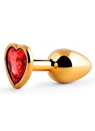 Золотистая анальная пробка с красным стразом-сердечком - 7 см. - Anal Jewelry Plug - купить с доставкой в Реутове