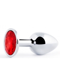 Серебристая анальная пробка с красным стразом - 7,2 см. - Anal Jewelry Plug - купить с доставкой в Реутове