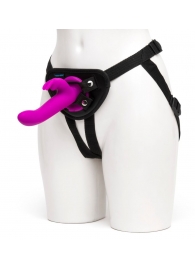 Лиловый страпон Rechargeable Vibrating Strap-On Harness Set - 17,6 см. - Happy Rabbit - купить с доставкой в Реутове