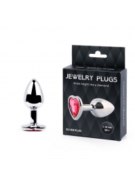 Серебристая анальная пробка с малиновым кристаллом-сердечком - 7 см. - Anal Jewelry Plug - купить с доставкой в Реутове