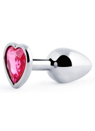 Серебристая анальная пробка с малиновым кристаллом-сердечком - 7 см. - Anal Jewelry Plug - купить с доставкой в Реутове
