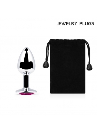 Серебристая анальная пробка с малиновым кристаллом - 7,2 см. - Anal Jewelry Plug - купить с доставкой в Реутове