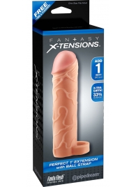 Телесная насадка с кольцом Perfect 1 Extension with Ball Strap - 17 см. - Pipedream - в Реутове купить с доставкой