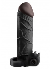 Чёрная вибронасадка с кольцом Vibrating Real Feel 2 Extension - 16 см. - Pipedream - в Реутове купить с доставкой